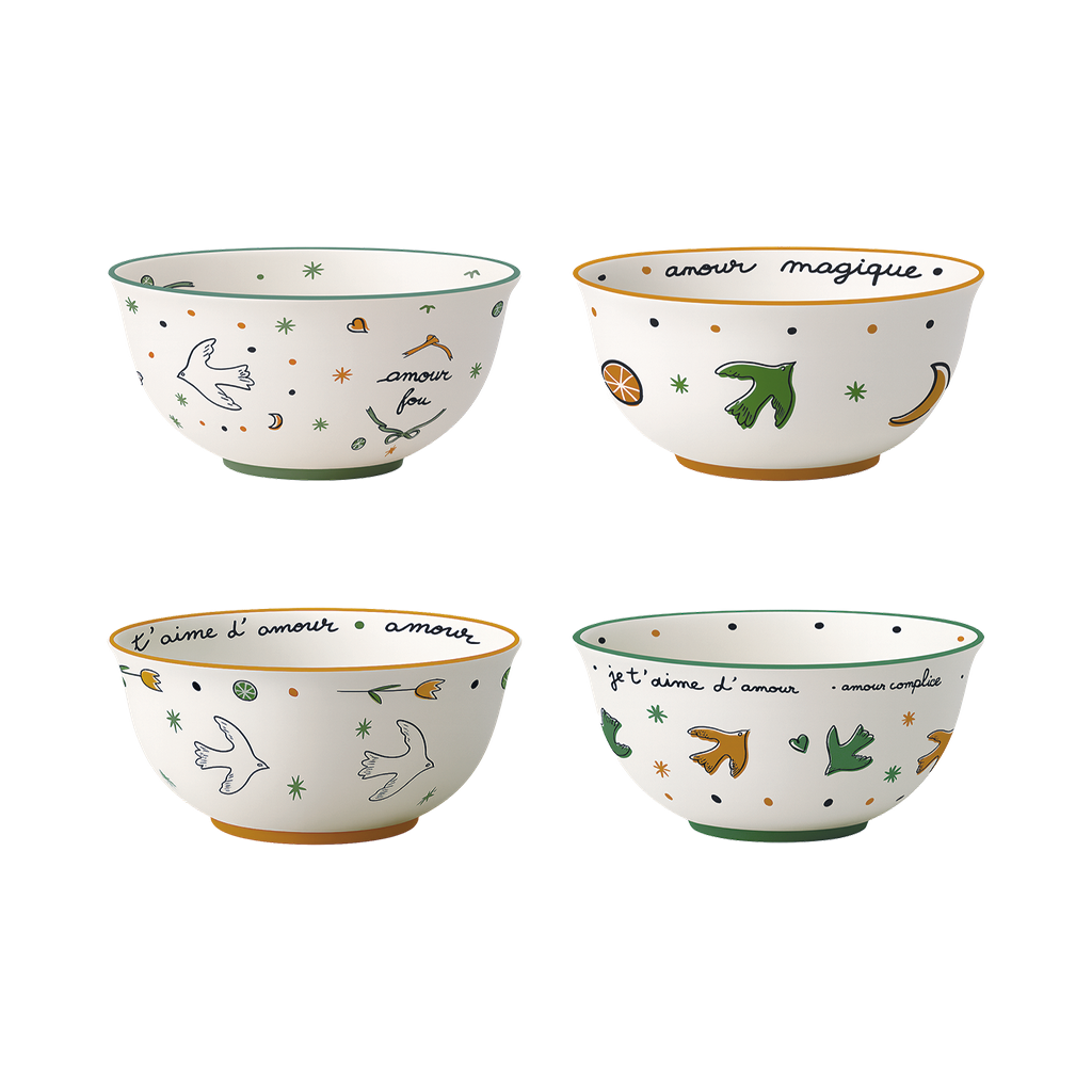 Set de 4 Bols amour oiseaux doré