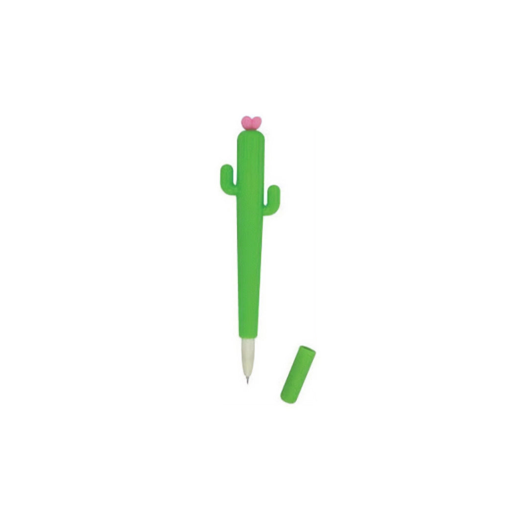 Stylo gel Legami Milano en forme de cactus avec encre noire, capuchon retiré