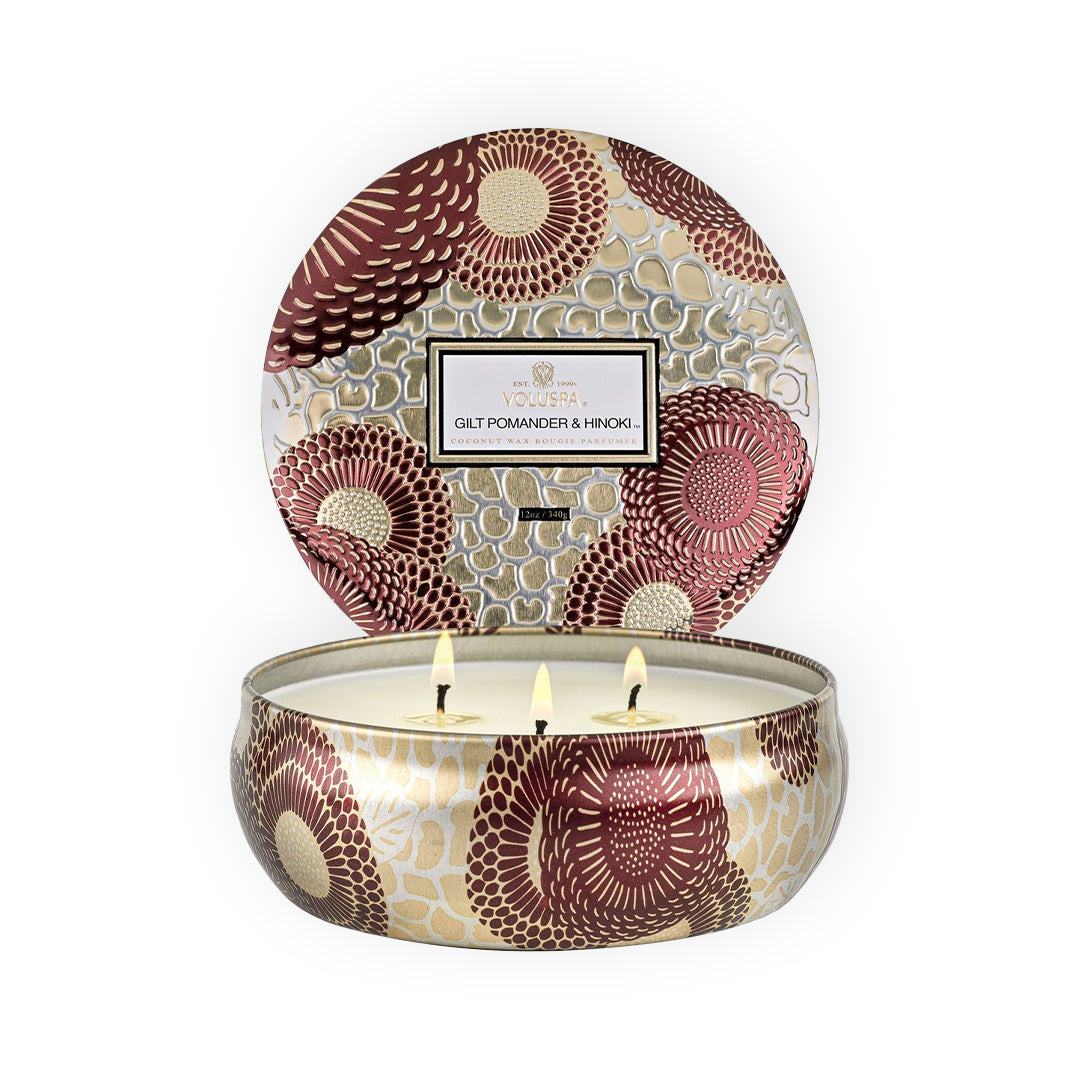 Voluspa bougie parfumée 3 mèches - Gilt Pomander & Hinoki