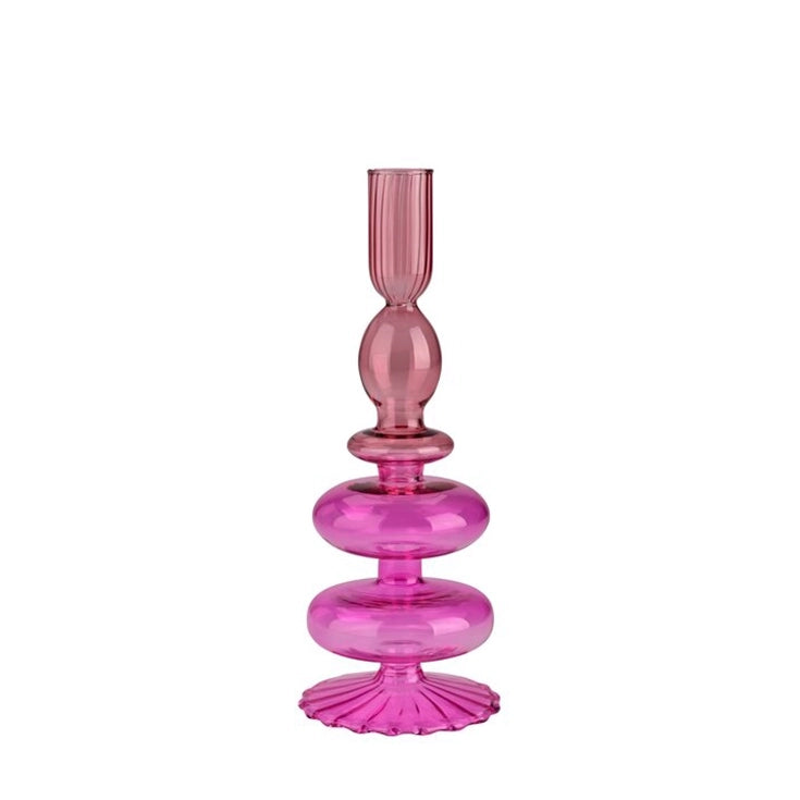 Bougeoir cristal h.23 cm - rose et violet