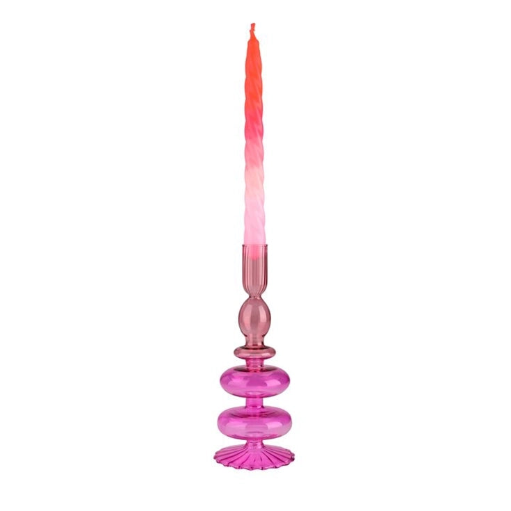 Bougeoir cristal h.23 cm - rose et violet