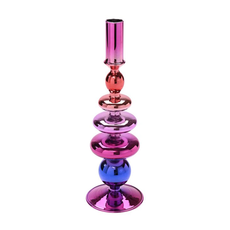 Bougeoir h.27.7 cm - rose, rouge et violet