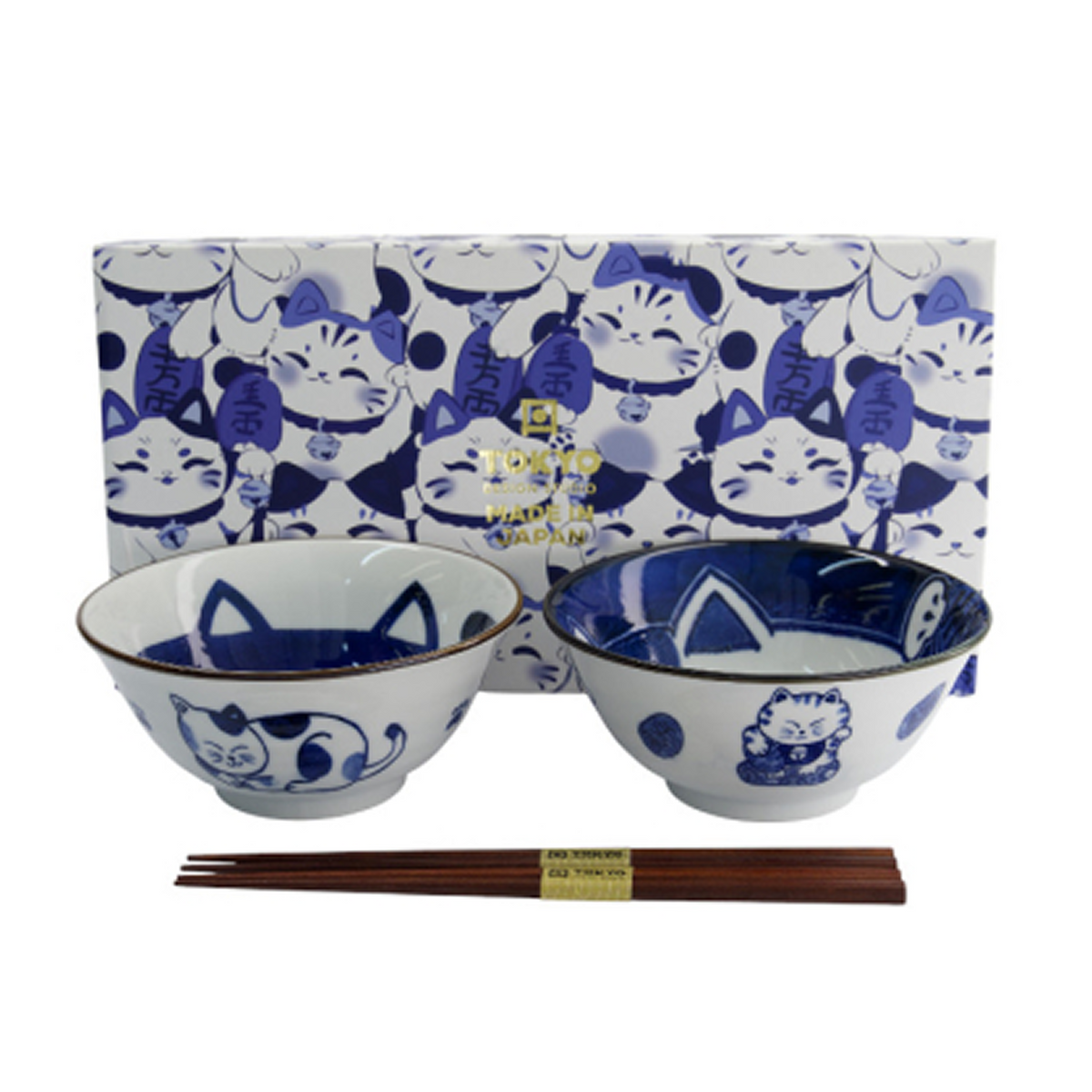 Coffret 2 bols Kawaii cat 500 ml et baguettes