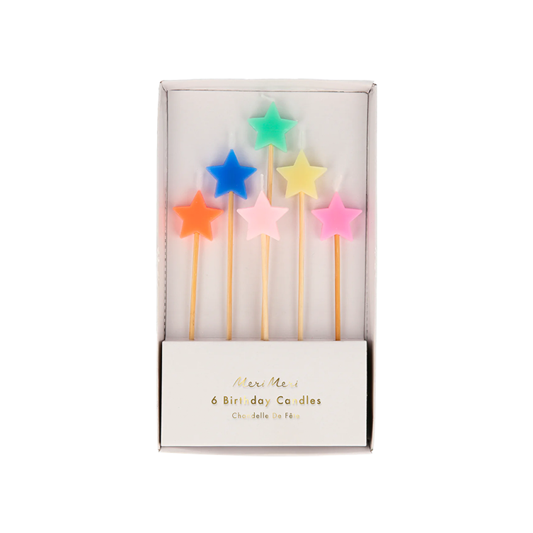 6 Bougies Anniversaire étoiles - multicolore