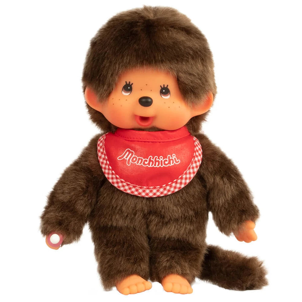 Peluche Monchhichi garçon bavoir rouge