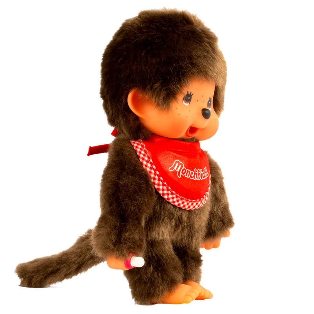 Peluche Monchhichi garçon bavoir rouge