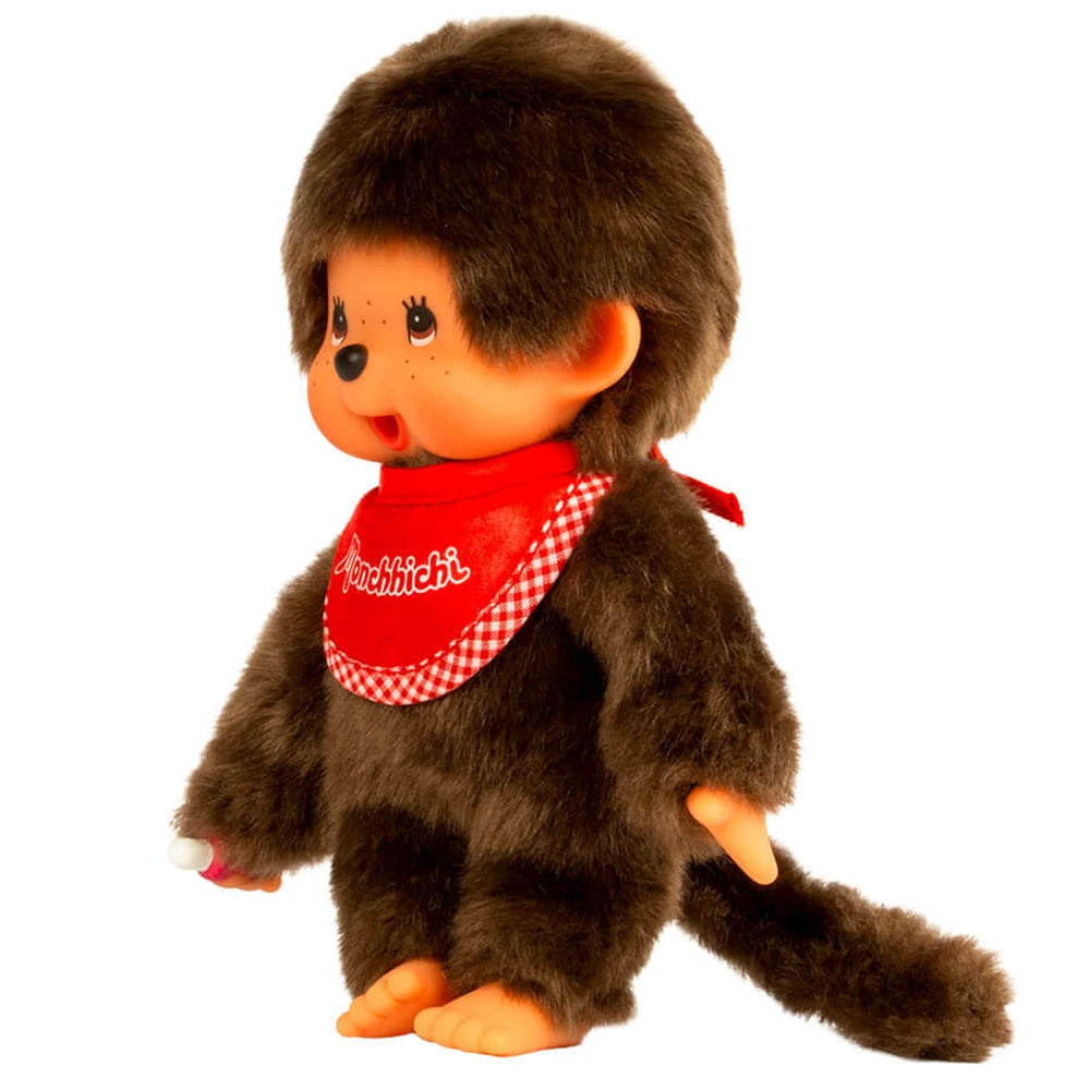 Peluche Monchhichi garçon bavoir rouge