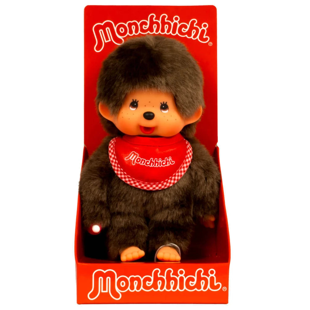 Peluche Monchhichi garçon bavoir rouge