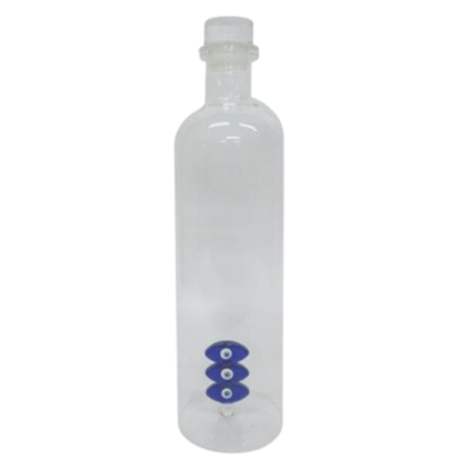 Bouteille œil bleu en verre borosilate.
