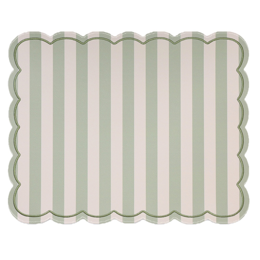 Set de table rayé Roméo vert et blanc contour vert 35x48 cm