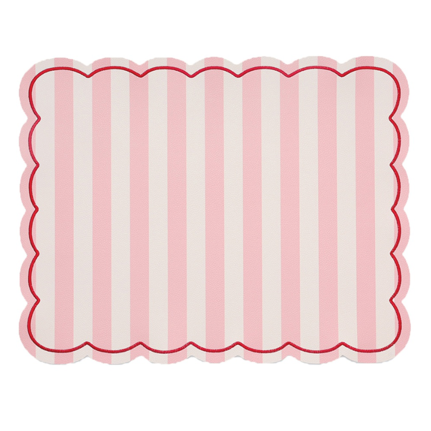 Set de table rayé Roméo rose contour rouge 35x 48 cm