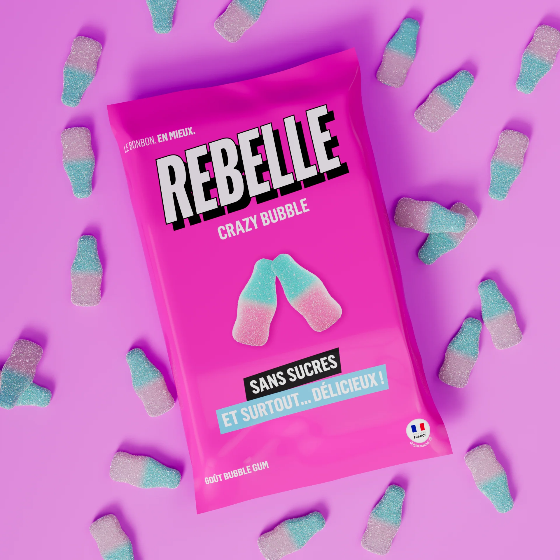 Bonbons bouteilles rose et bleu sans sucre