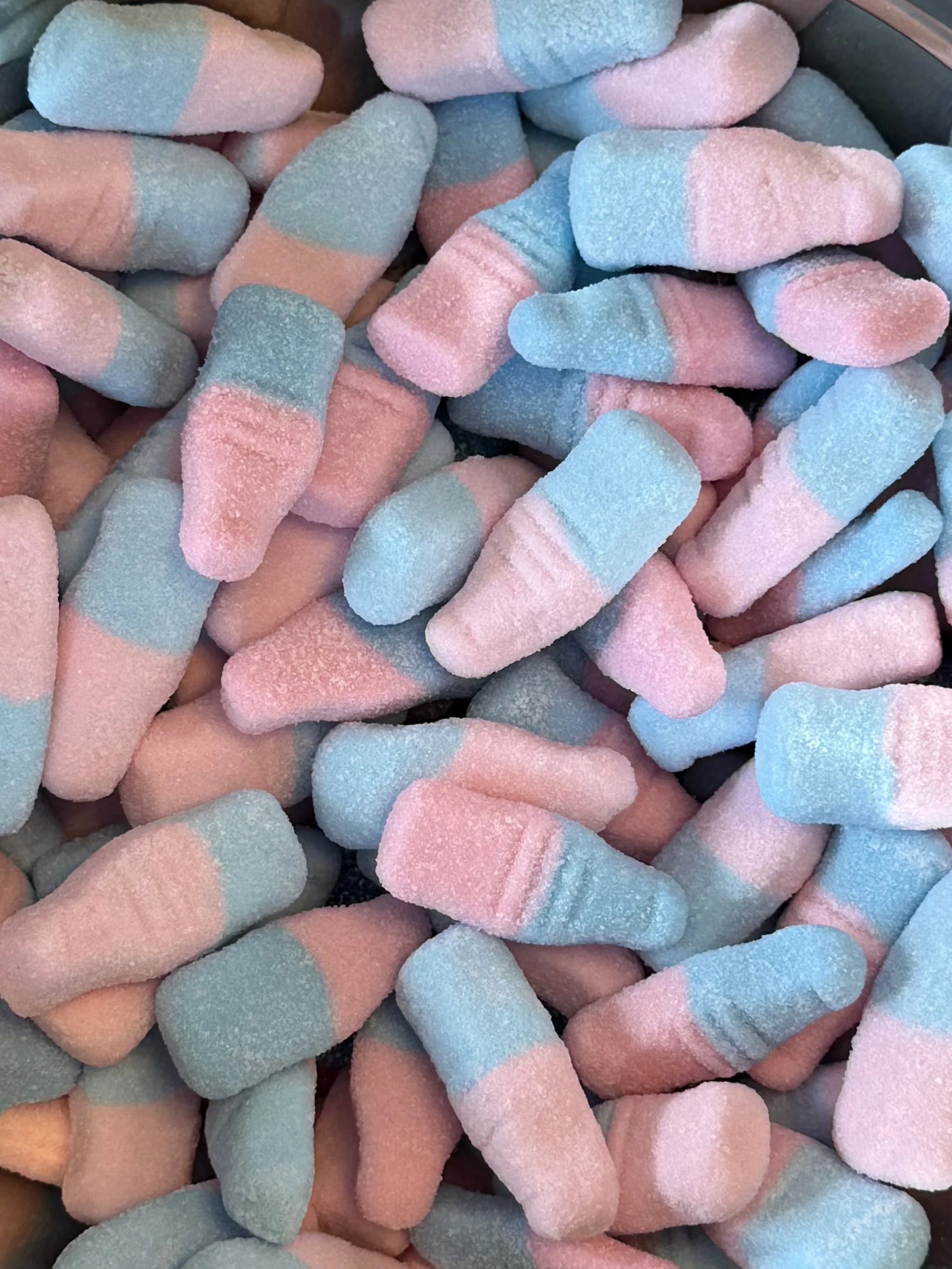 Bonbons bouteilles rose et bleu sans sucre
