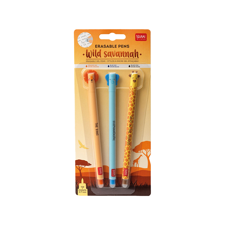 Set de 3 stylos gel effaçable - animaux