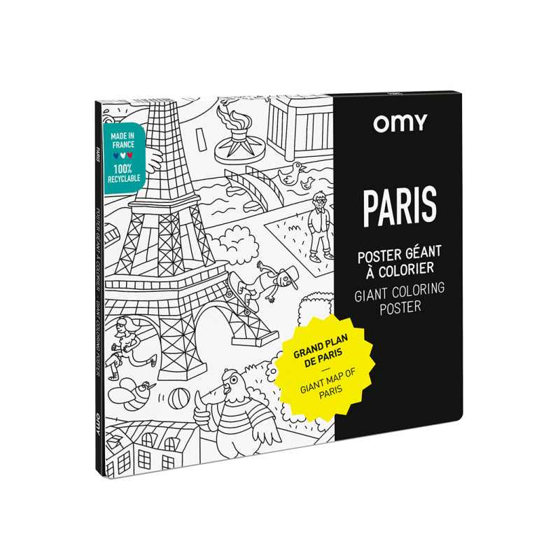 Poster Géant à Colorier, Illustrations de la ville de Paris, fabriqué par OMY et disponible chez Bathroom Graffiti.